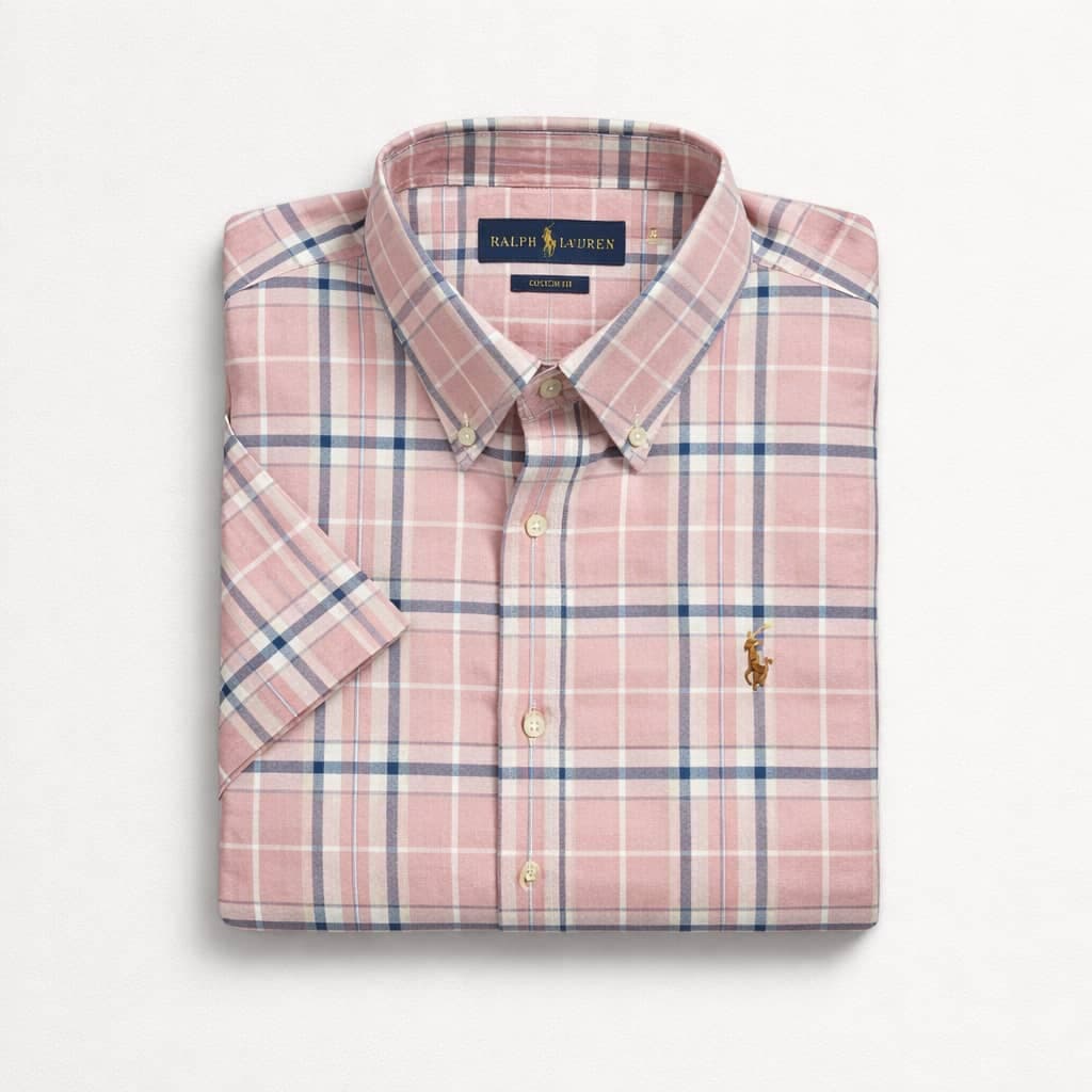 Men's Premium Embroidered Plaid Short Sleeve Shirt – Dusty Pink
