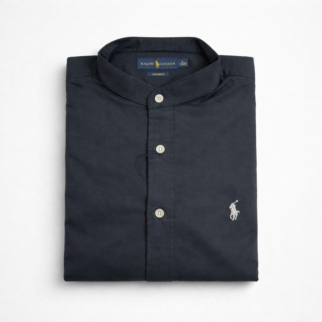 Men's Premium Mandarin Collar Oxford Long Sleeve Shirt – Black