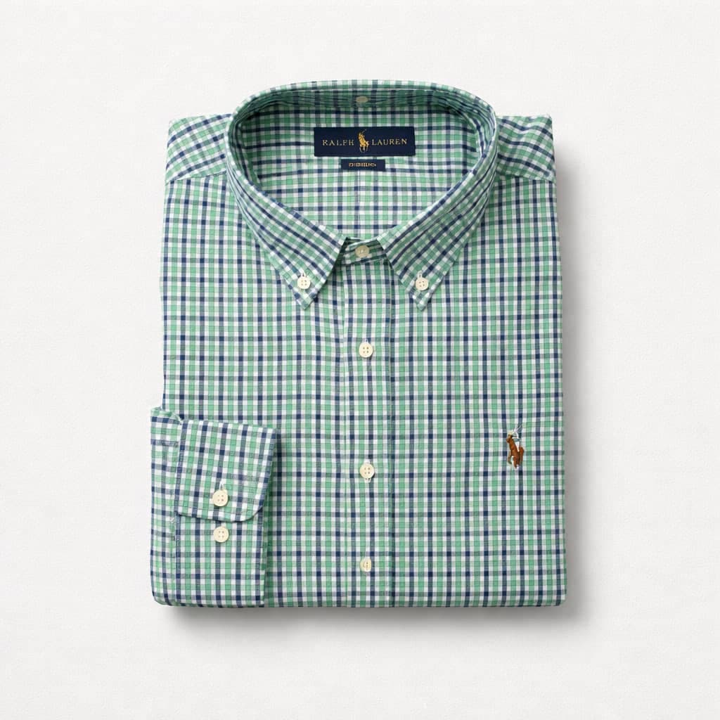 Men's Premium Multi-Check Embroidered Long Sleeve Shirt – Green/Blue/White