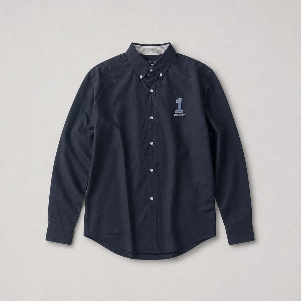 Men’s Premium Oxford Long Sleeve Embroidered Shirt – Navy Blue