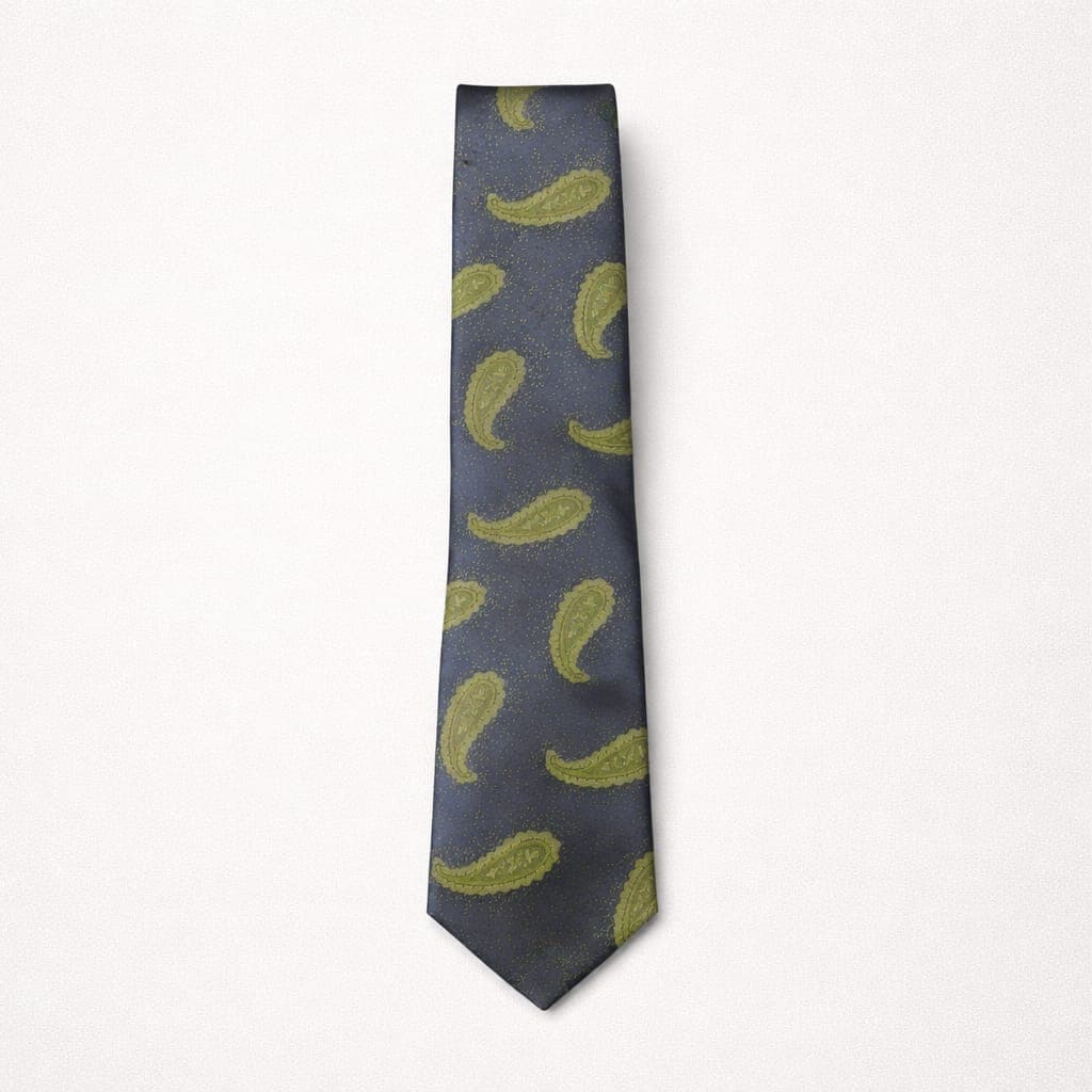 Men’s Premium Paisley Tie & Pocket Square Set – Navy Blue / Sage Green