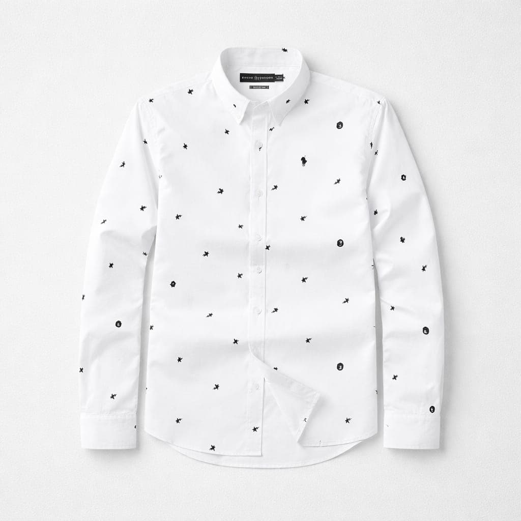 Men's Premium Printed Embroidered Oxford Long Sleeve Shirt – White