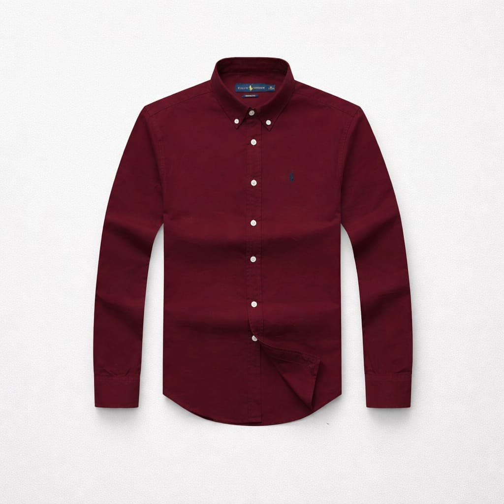 Men's Premium Solid Oxford Embroidered Long Sleeve Shirt – Burgundy