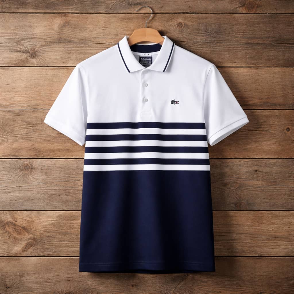 Men's Premium Stripe / Color Block Polo Shirt – White /Navy Blue
