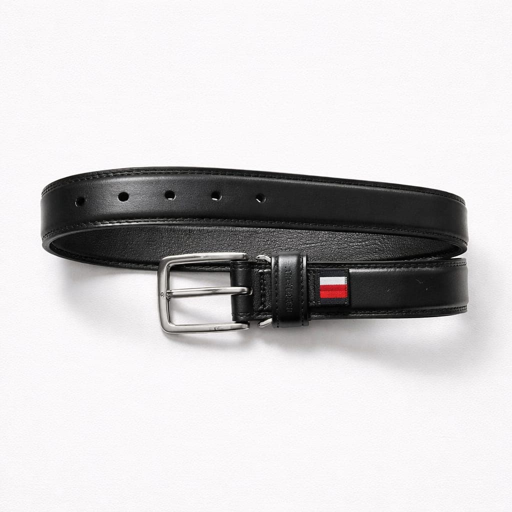 Men's Premium Stripped Leather Buckle Belt – Black
