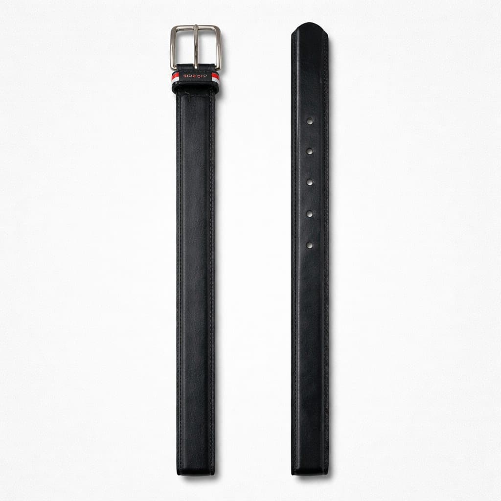 Men's Premium Stripped Leather Buckle Belt – Black