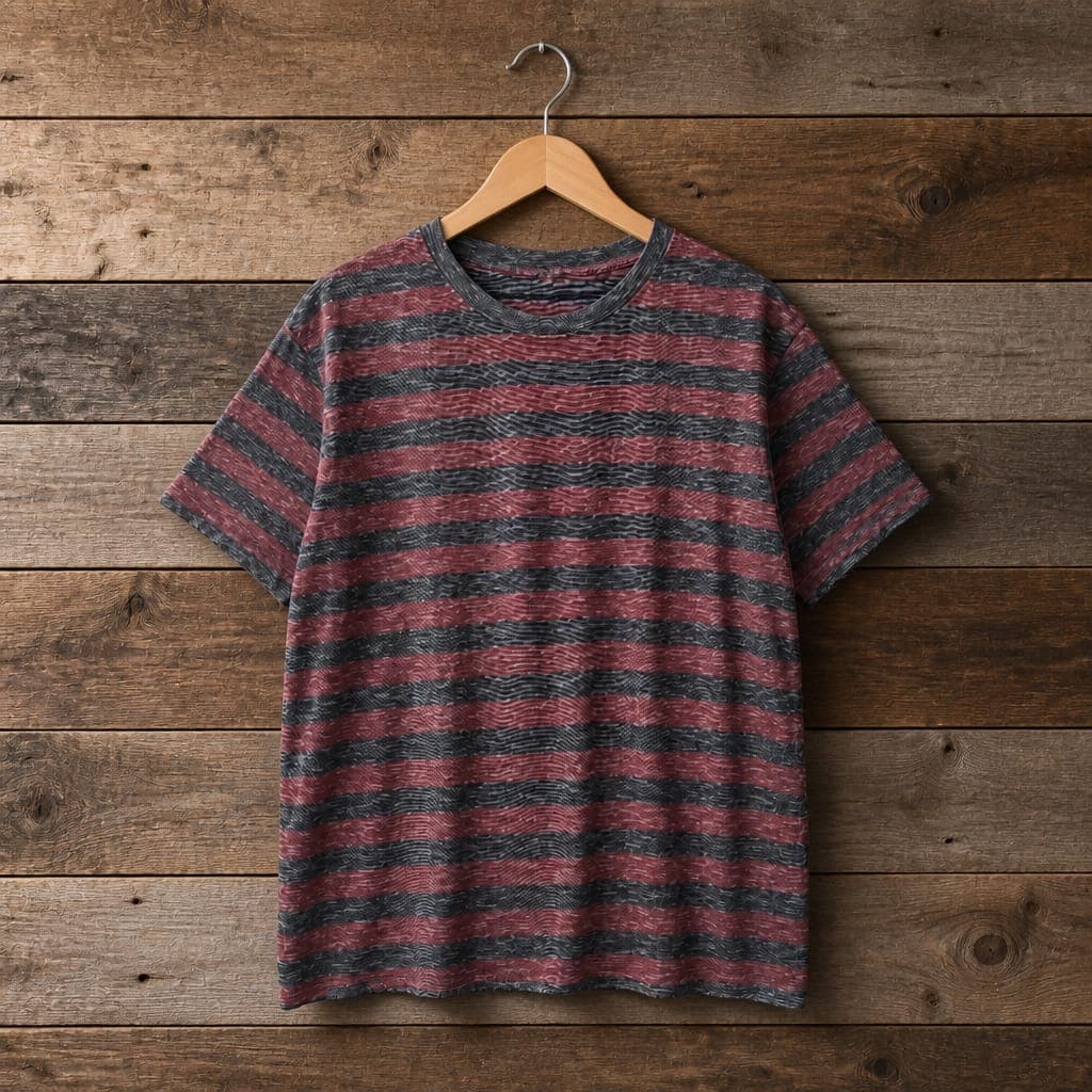 Men's Striped Crew Neck T-Shirt – Burgundy & Charcoal Grey