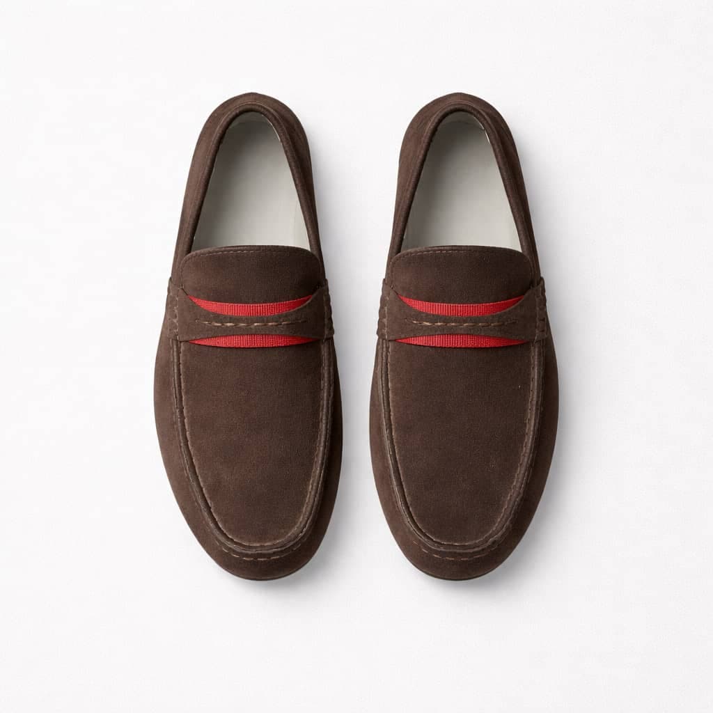 Men’s Suede Slip-On Penny Loafers – Brown