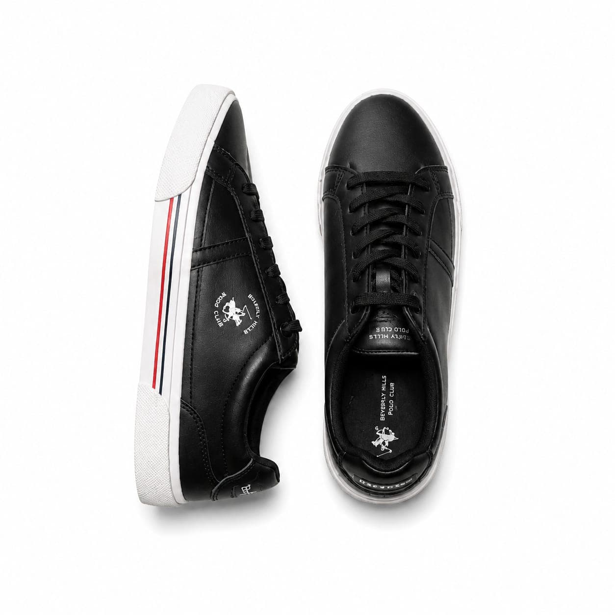 Polo Club Men’s Low-Top Contrast Stripe Lace-Up Sneakers- Black