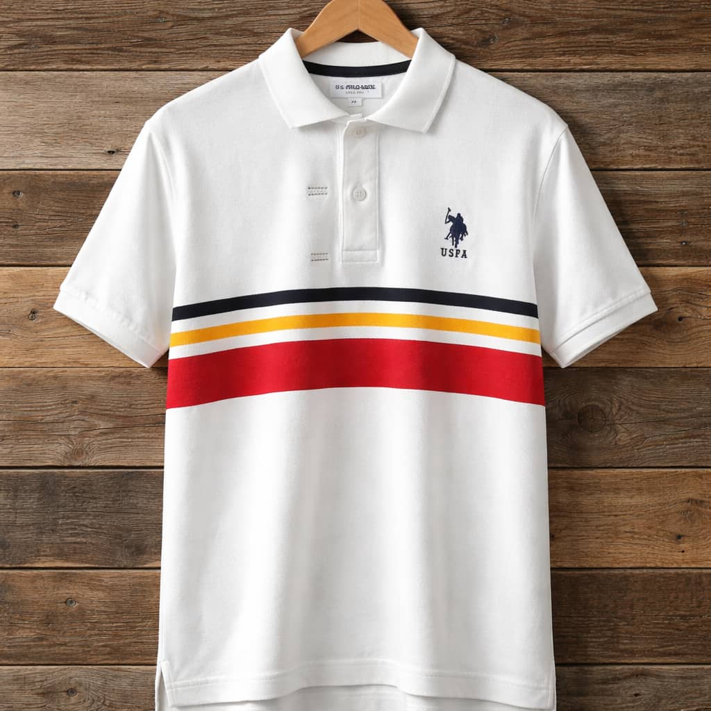 USPA Premium Stripe Detail Polo Shirt For Men – Cream