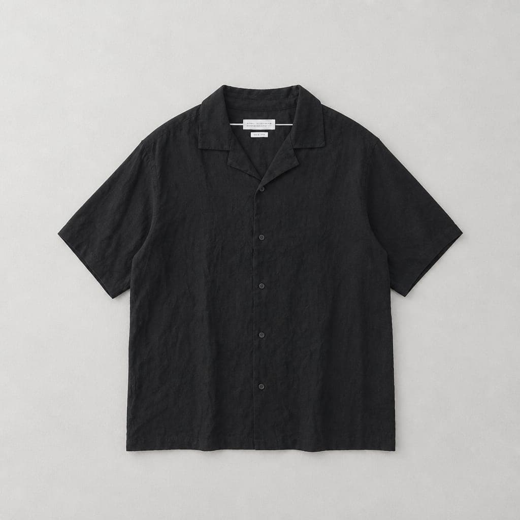Zara Men's Black Linen Camp Collar Short Sleeve Shirt – Black