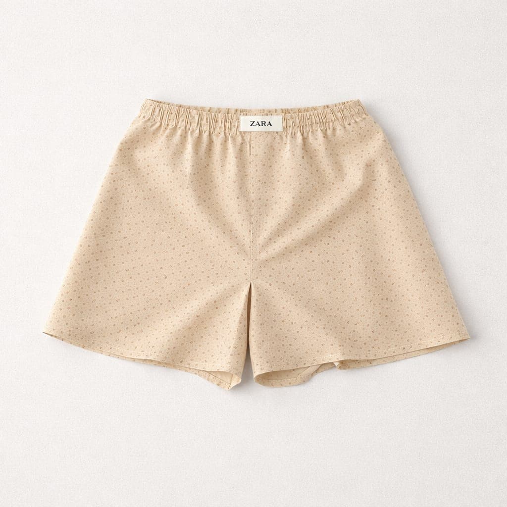 Zara Men’s Geometric Print Relaxed Boxer Shorts – Beige