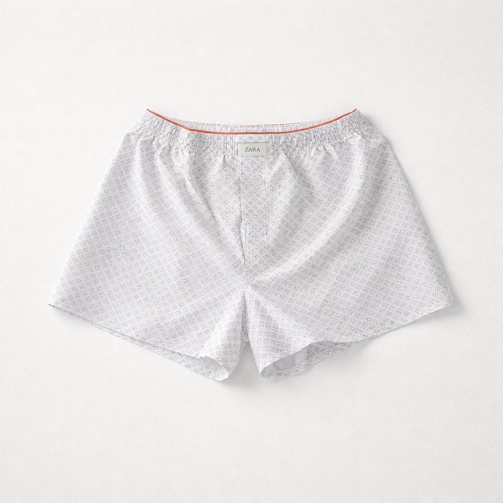 Zara Men’s Geometric Print Relaxed Boxer Shorts – White