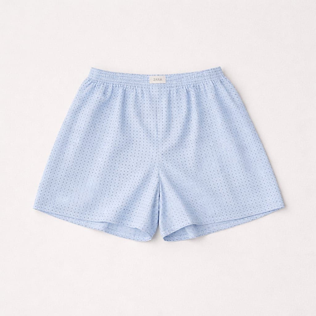 Zara Men’s Micro-Pattern Lightweight Boxer Shorts – Light Blue