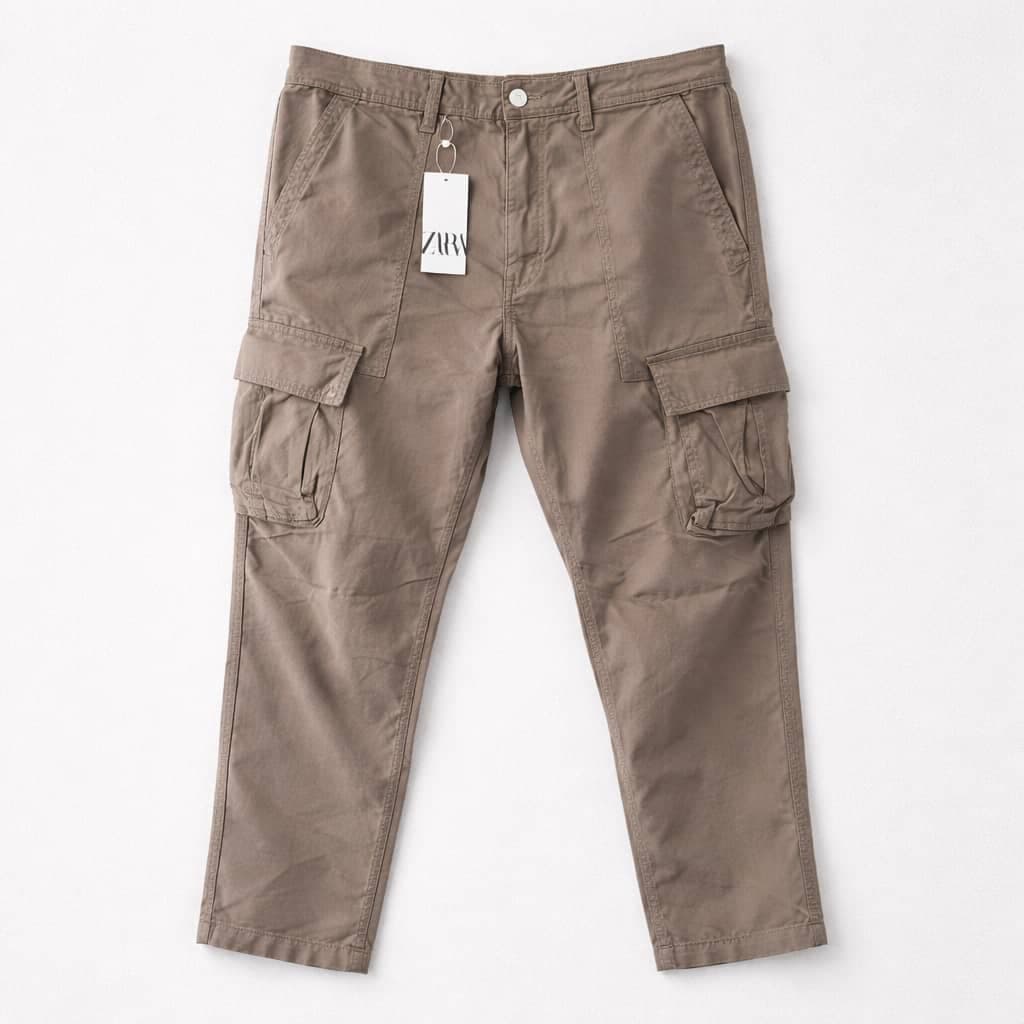 Zara Men's Urban Tactical Loose-Fit Cargo Pants – Beige