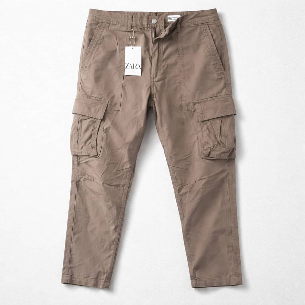 Zara Men's Urban Tactical Loose-Fit Cargo Pants – Beige