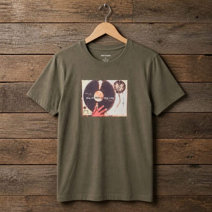 Abercrombie Mens Rhythm of the City Graphic Crew Neck T Shirt Olive Green