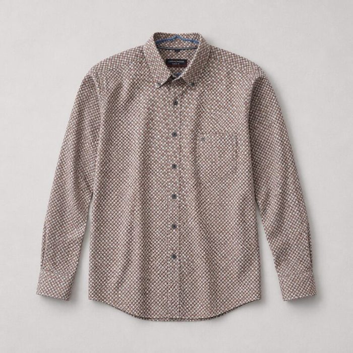 Casa Moda Men’s Geometric Print Long Sleeve Shirt – Beige/Navy/Muted Orange — image 2