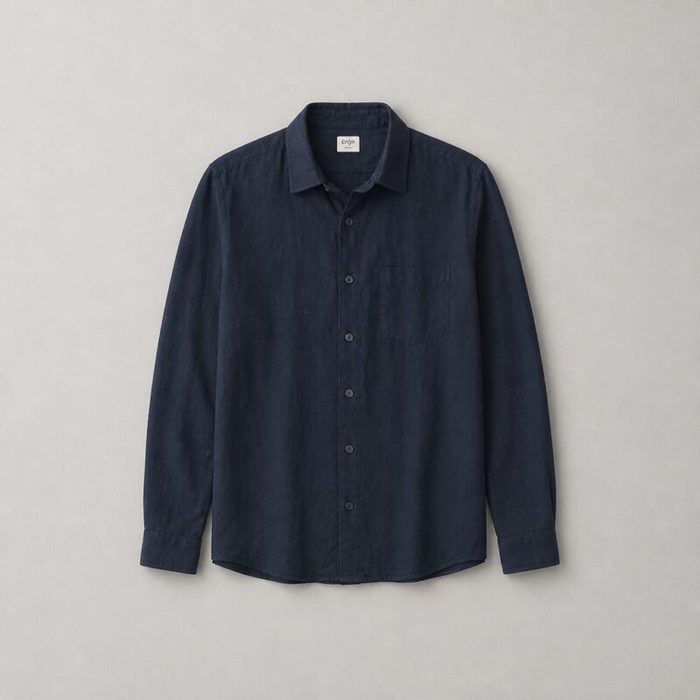 Celio Men’s Linen Long Sleeve Shirt – Dark Indigo Blue — image 2