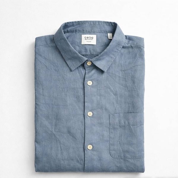 Celio Men’s Short Sleeve Linen Shirt – Light Grey — image 1