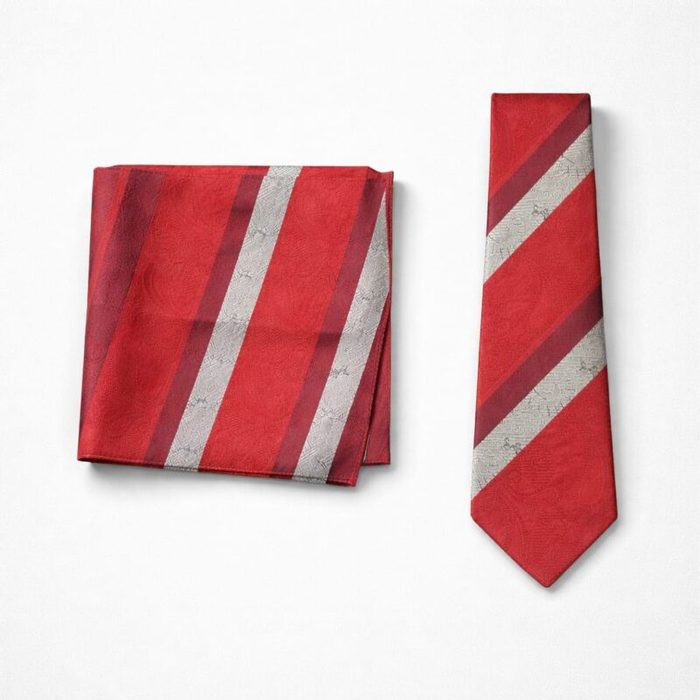 Charles Tyrwhitt Mens Classic Striped Tie Pocket Square Set Red Silver