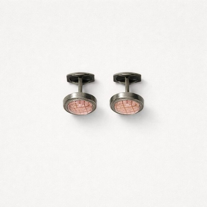 Classic Blush Pink Stone Cufflinks for Men Antique Silver Finish
