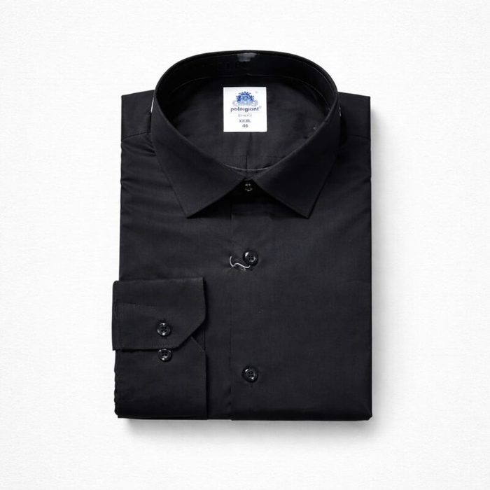 Classic Long Sleeve Plain Glossy Dress Shirt For Men – Black — image 1
