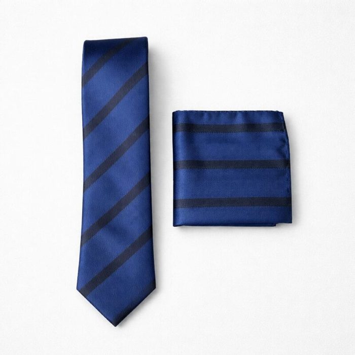 Classic Striped Tie and Pocket Square Set For Men – Royal Blue