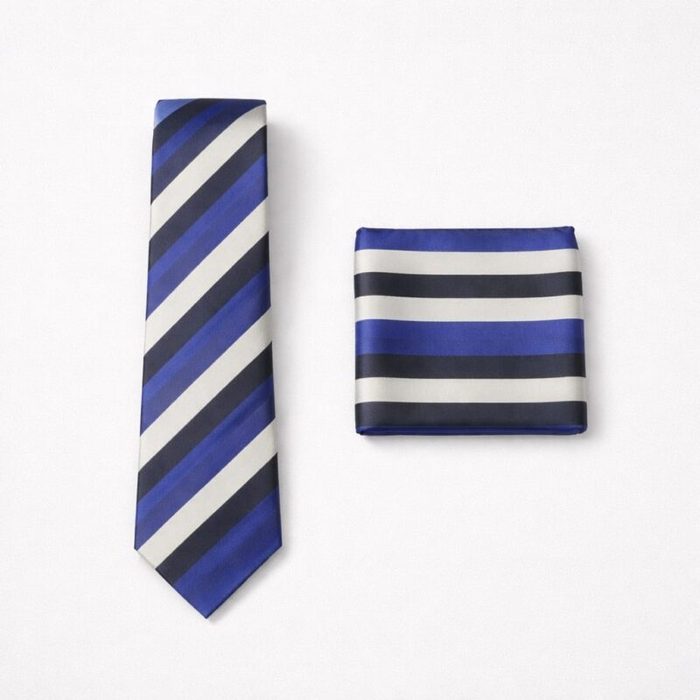 Classic Striped Tie Pocket Square Set for Men Royal Blue