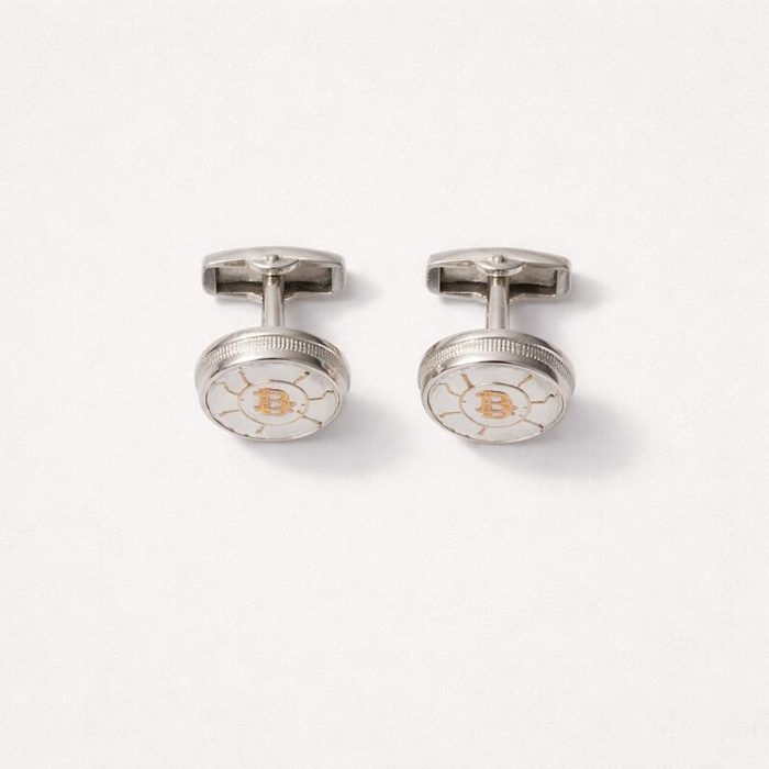 Classic White Marble Monogram Cufflinks For Men – Silver & Gold Detail — image 1