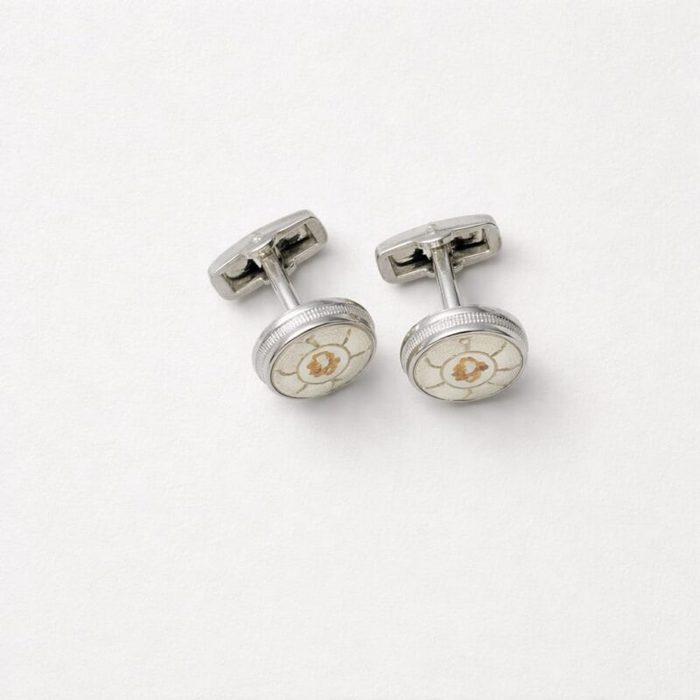 Classic White Marble Monogram Cufflinks For Men – Silver & Gold Detail — image 3