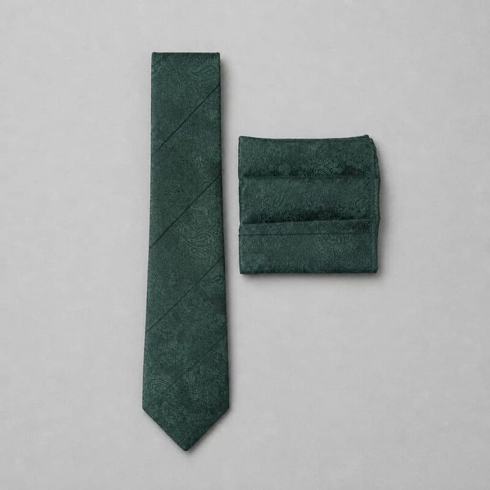 Courtiee Gimmy Men’s Paisley Jacquard Tie & Pocket Square Set  – Emerald Green