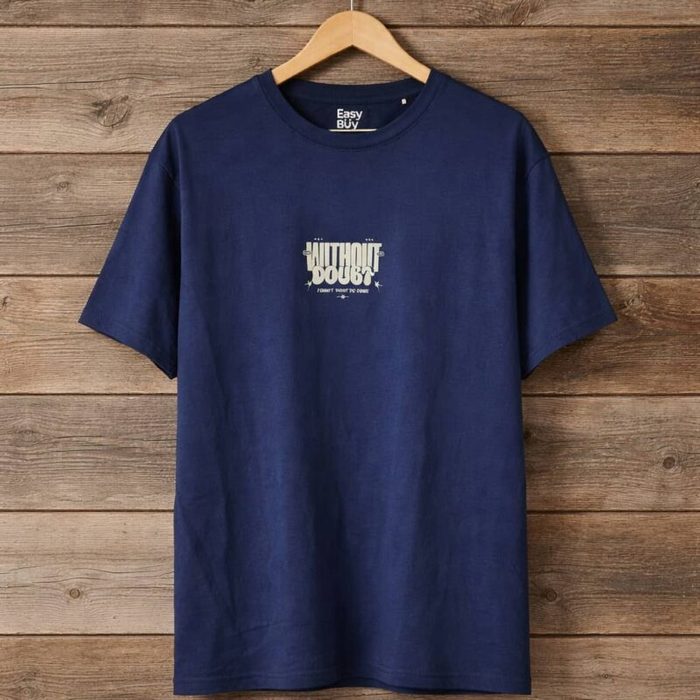 Easy Buy Mens Graphic Crew Neck T Shirt Navy Blue