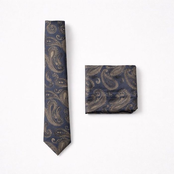 Elegant Dusty Blue Paisley Tie Pocket Square Set for Men