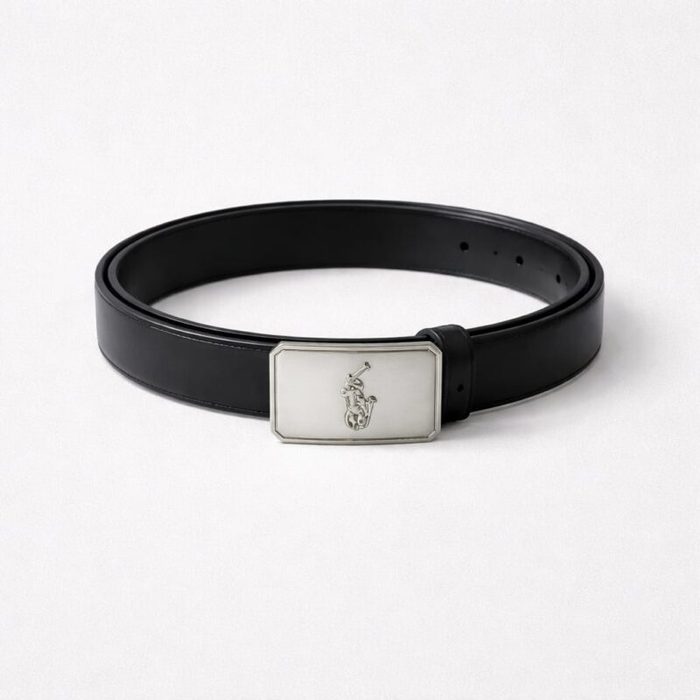 Men’s Engraved Buckle Classic Leather Belt – Black