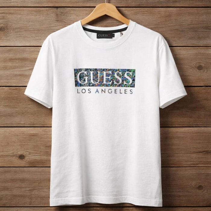Guess Men’s Mosaic Logo Crew Neck T-Shirt – White — image 1
