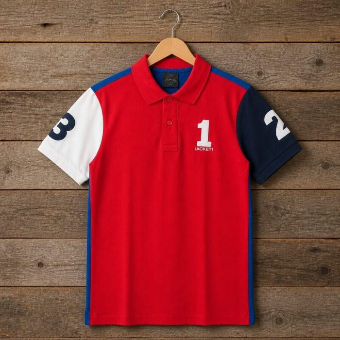 Men’s Premium Color Block Number Graphic Polo Shirt – Red — image 1