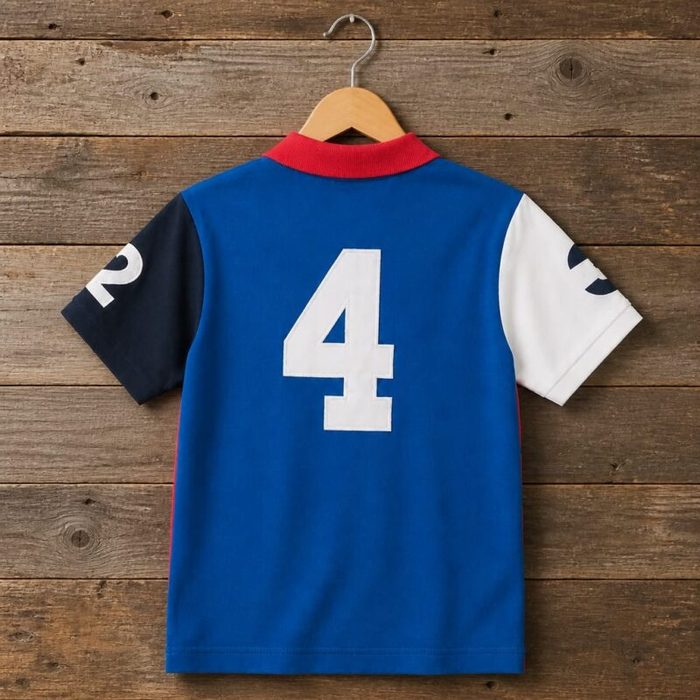 Men’s Premium Color Block Number Graphic Polo Shirt – Red