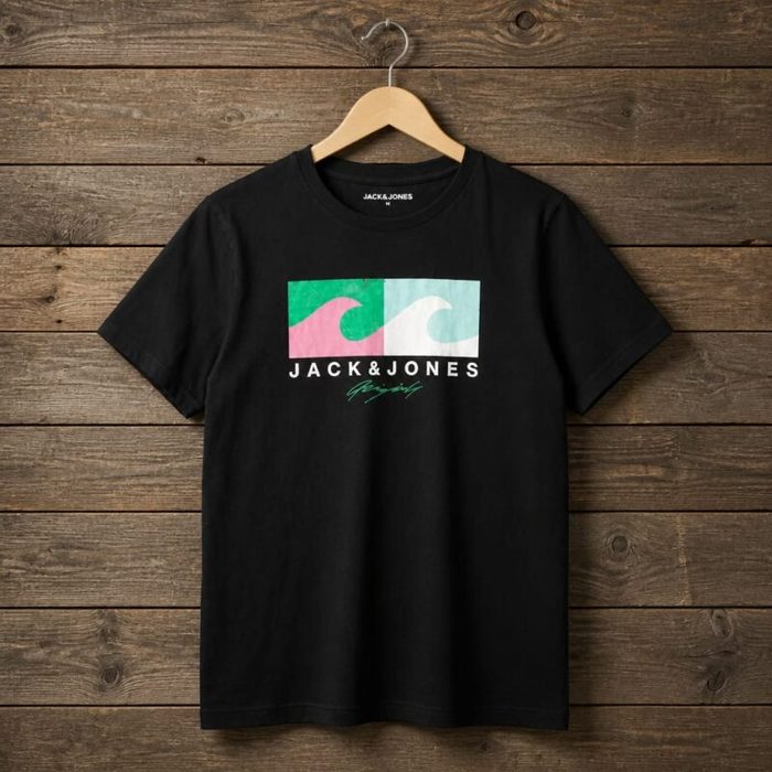 Jack Jones Mens Graphic Logo Crew Neck T Shirt Black