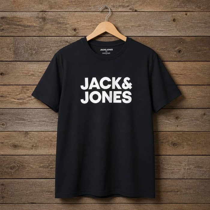 Jack Jones Mens Logo Print Crew Neck T Shirt Black