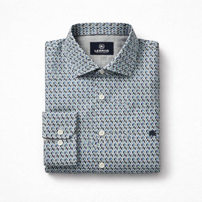 Lerros Geometric Print Multi-color Long Sleeve Dress Shirt – Blue/Teal/White — image 1