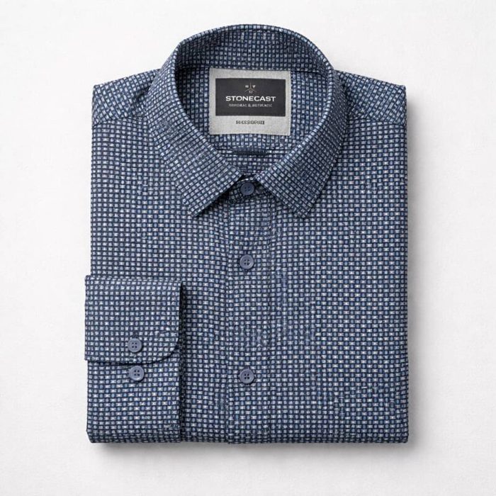 Lerros Men’s  Geometric Micro-Print Long Sleeve Dress Shirt – Blue/White — image 1