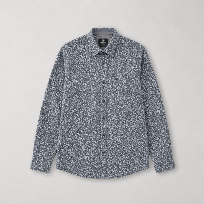 Lerros Men’s Soft Micro Print Long Sleeve Shirt – Fjord Blue — image 2