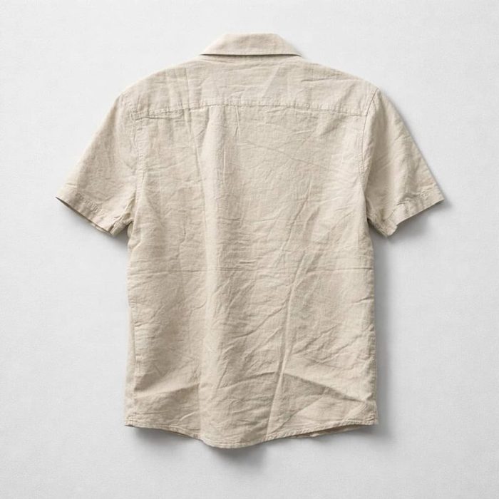 Lrs Mens Linen Short Sleeve Contrast Pocket Shirt Cream