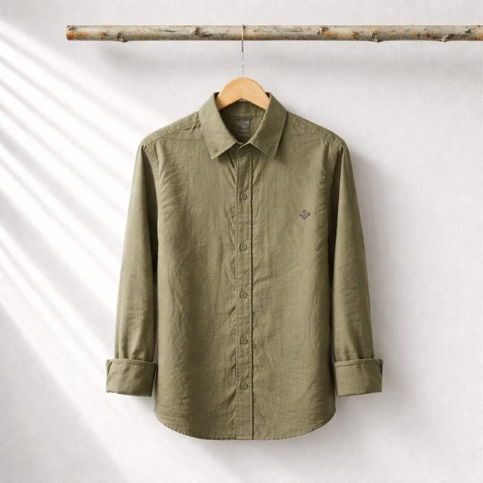 Lxs Mens Oxford Embroidered Long Sleeve Shirt Olive Green
