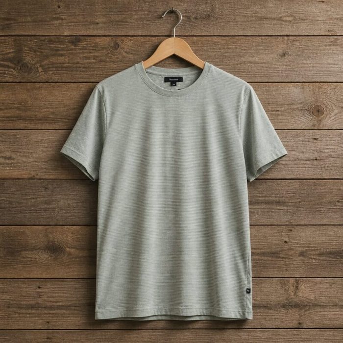 Massimo Mens Textured Crew Neck Cotton T Shirt Sage Green