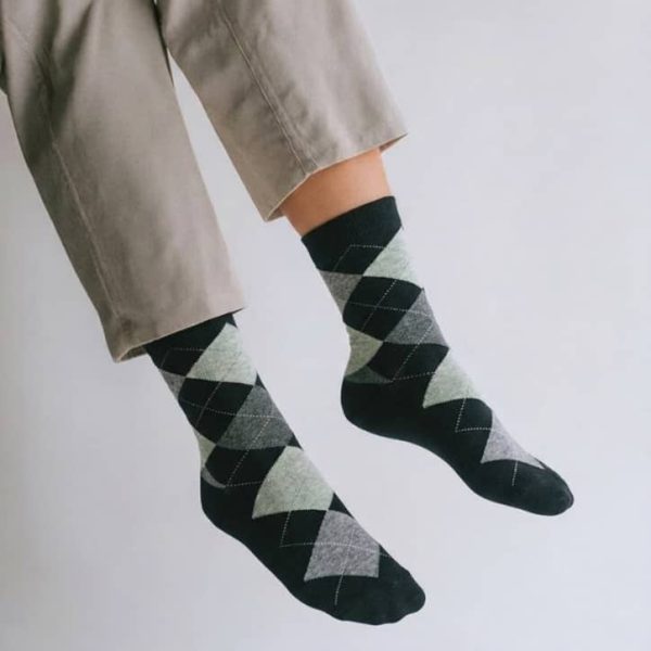 Men’s Argyle Crew Socks – Charcoal Grey/ Blue/White — image 1
