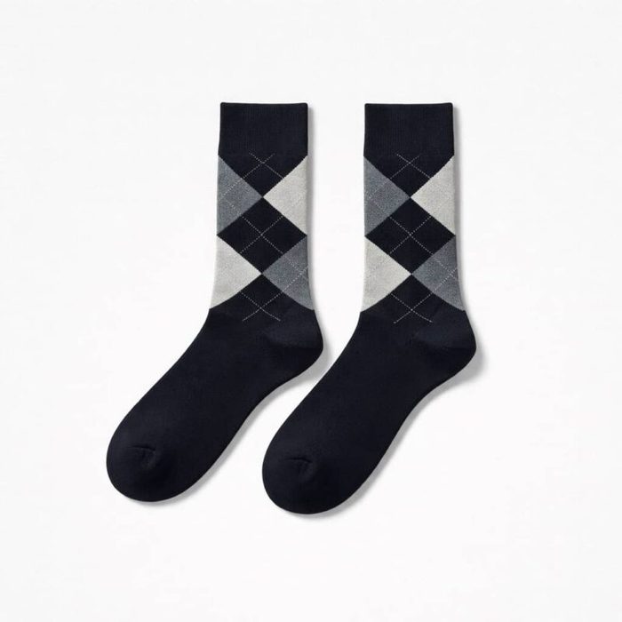 Men’s Argyle Crew Socks – Charcoal Grey/ Blue/White — image 3