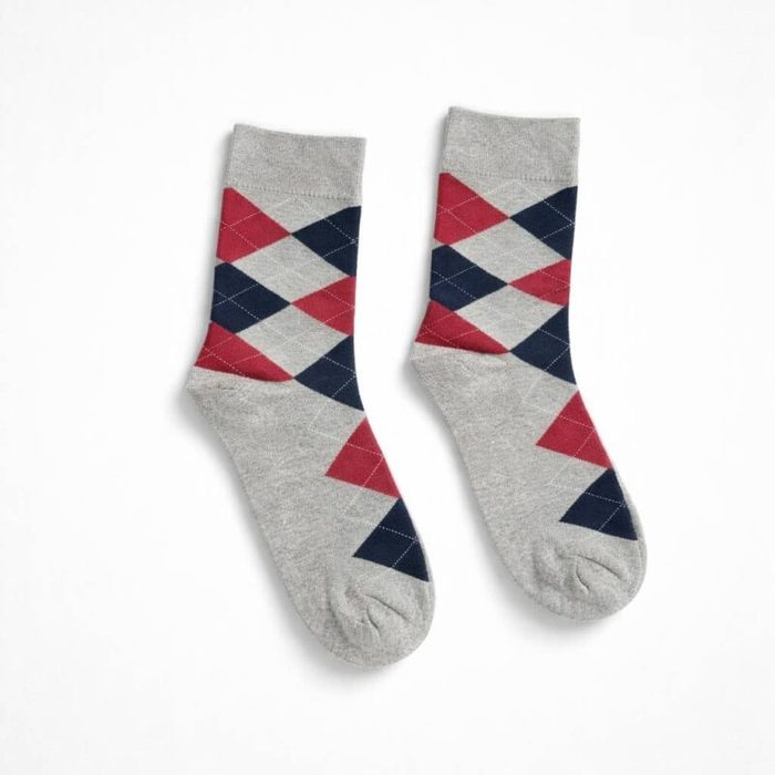 Men’s Argyle Crew Socks – Light Grey/Red/Navy Blue — image 3