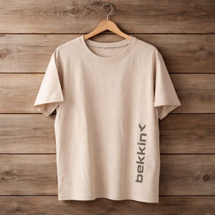 Men’s Bekkin Minimalist Logo Crew Neck T-Shirt – Cream Beige — image 1